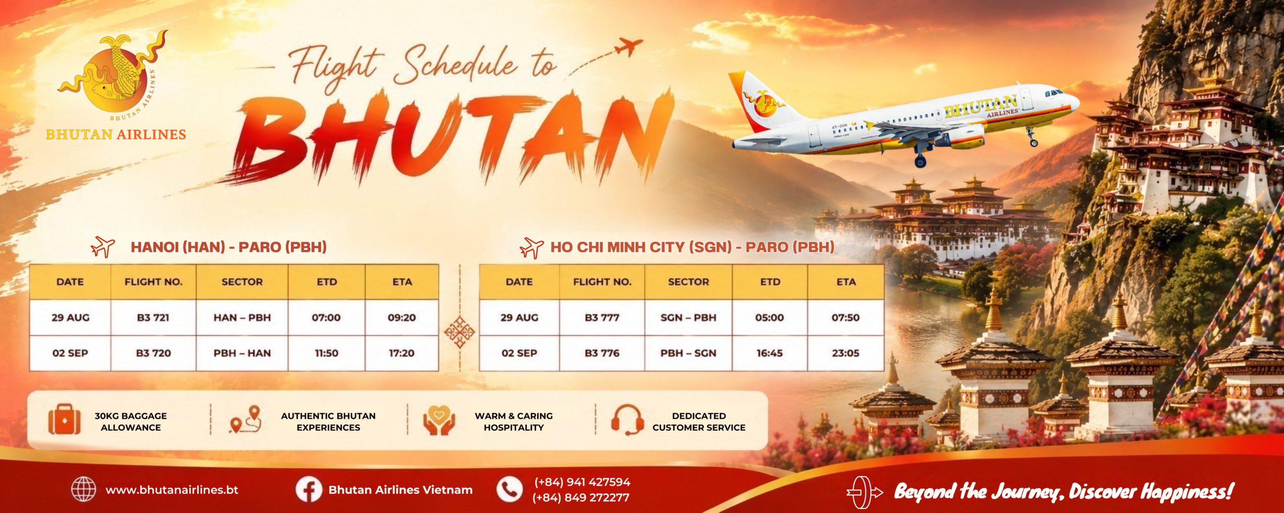 Lịch bay tháng 8 Bhutan Airlines